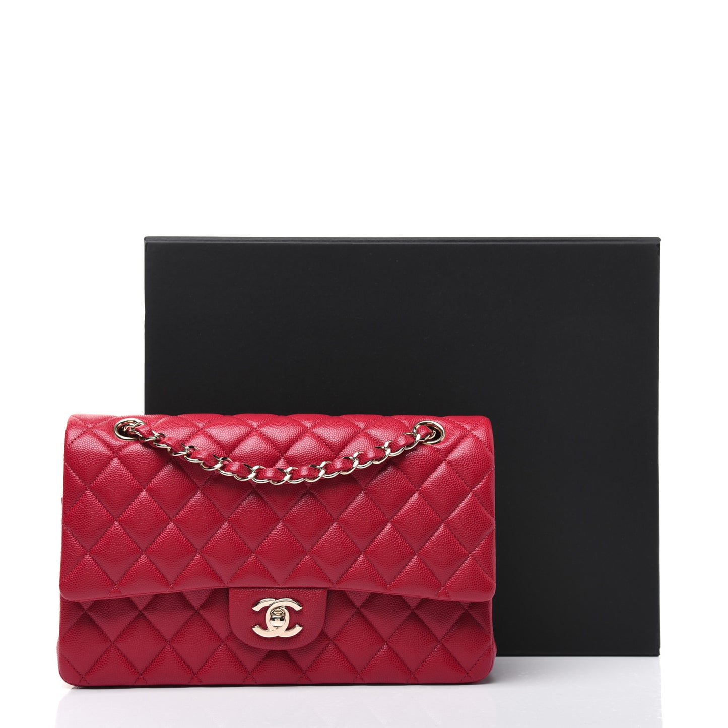 Caviar Quilted Medium Double Flap Red