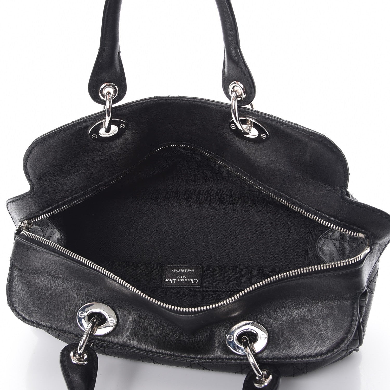 Christian Dior Lambskin Cannage Satchel Black 5 of 9