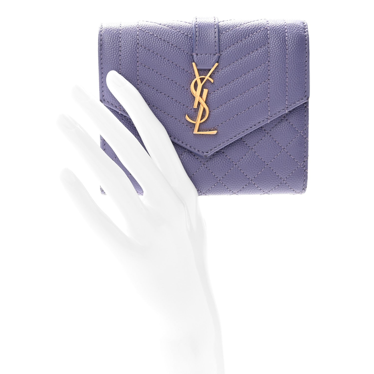 Saint Laurent Grain De Poudre Mixed Matelasse Triquilt Monogram Compact Tri Fold Wallet Dark Wisteria 2 of 9
