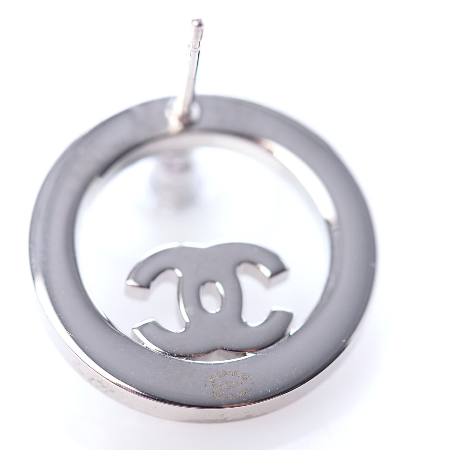 Crystal CC Round Earrings Silver