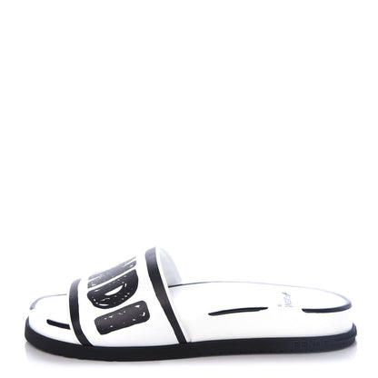 Fendi X JOSHUA VIDES Roma Calfskin Fussbetts Slide Sandals 35 Snow White Black 1 of 10