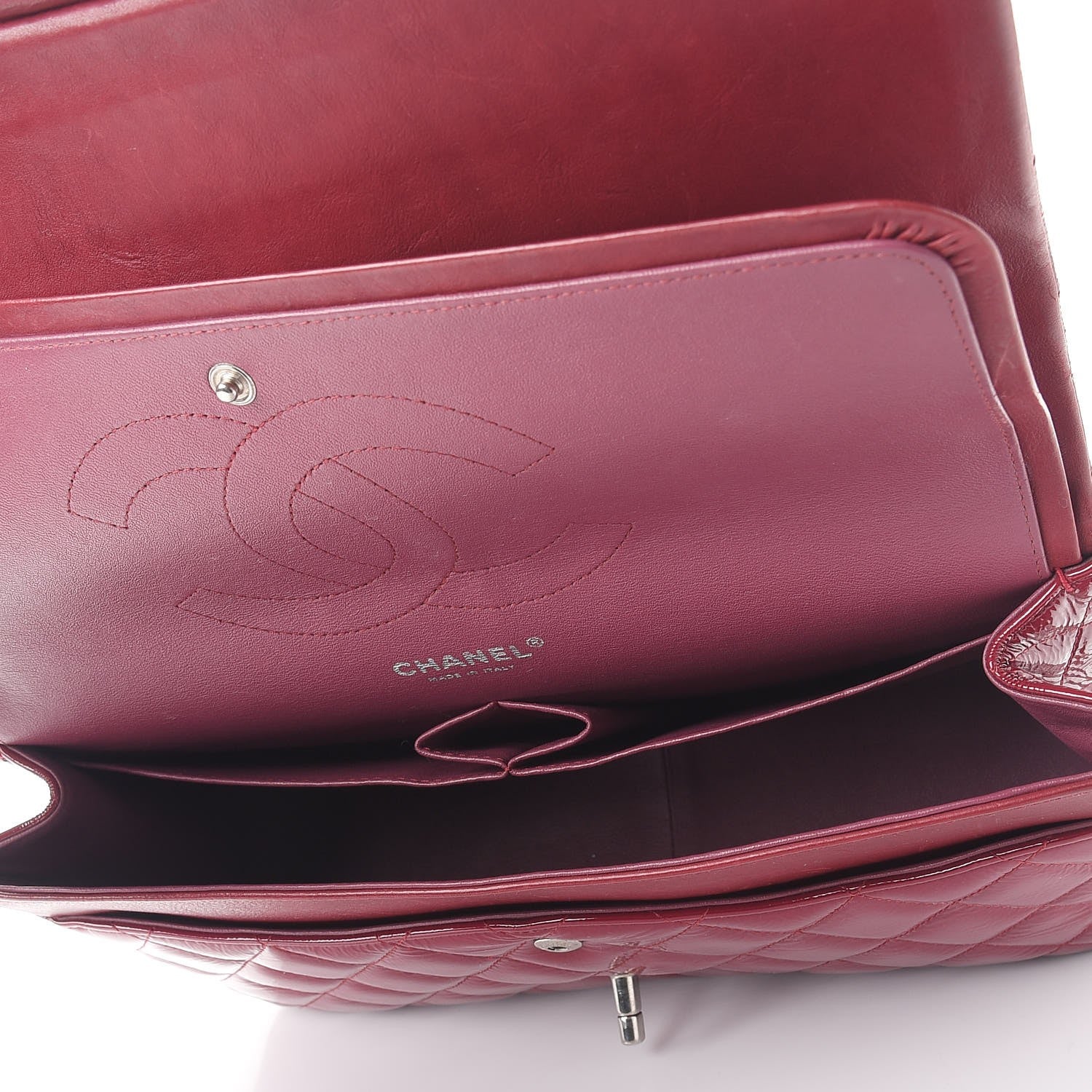 Chanel Distressed Patent Quilted Jumbo Double Flap Dark Red 6 of 15