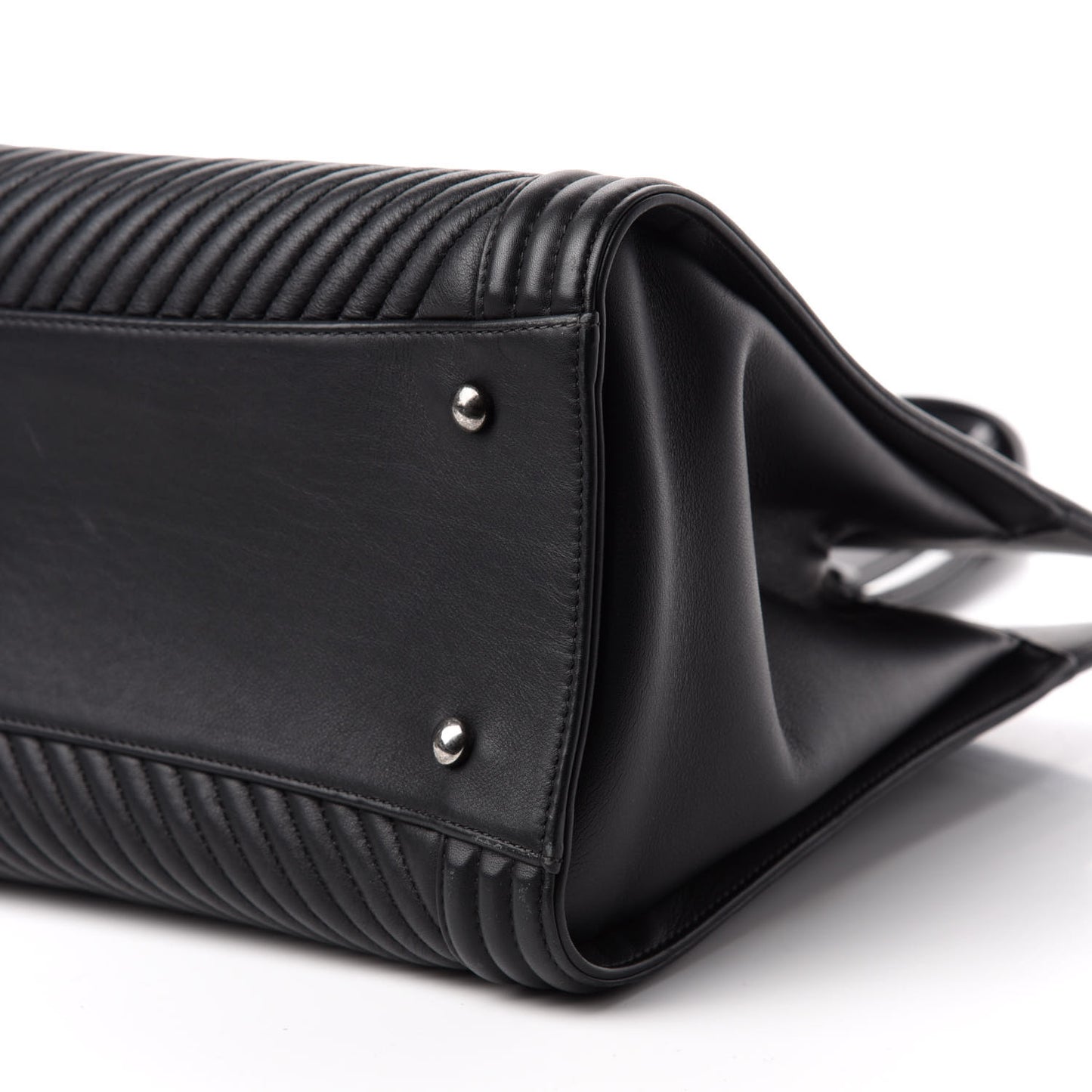 Calfskin Chevron Quilted Boy Shopping Tote Black