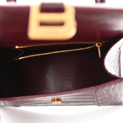 Balenciaga Shiny Calfskin Crocodile Embossed Small Hourglass Top Handle Bag Dark Red 5 of 10