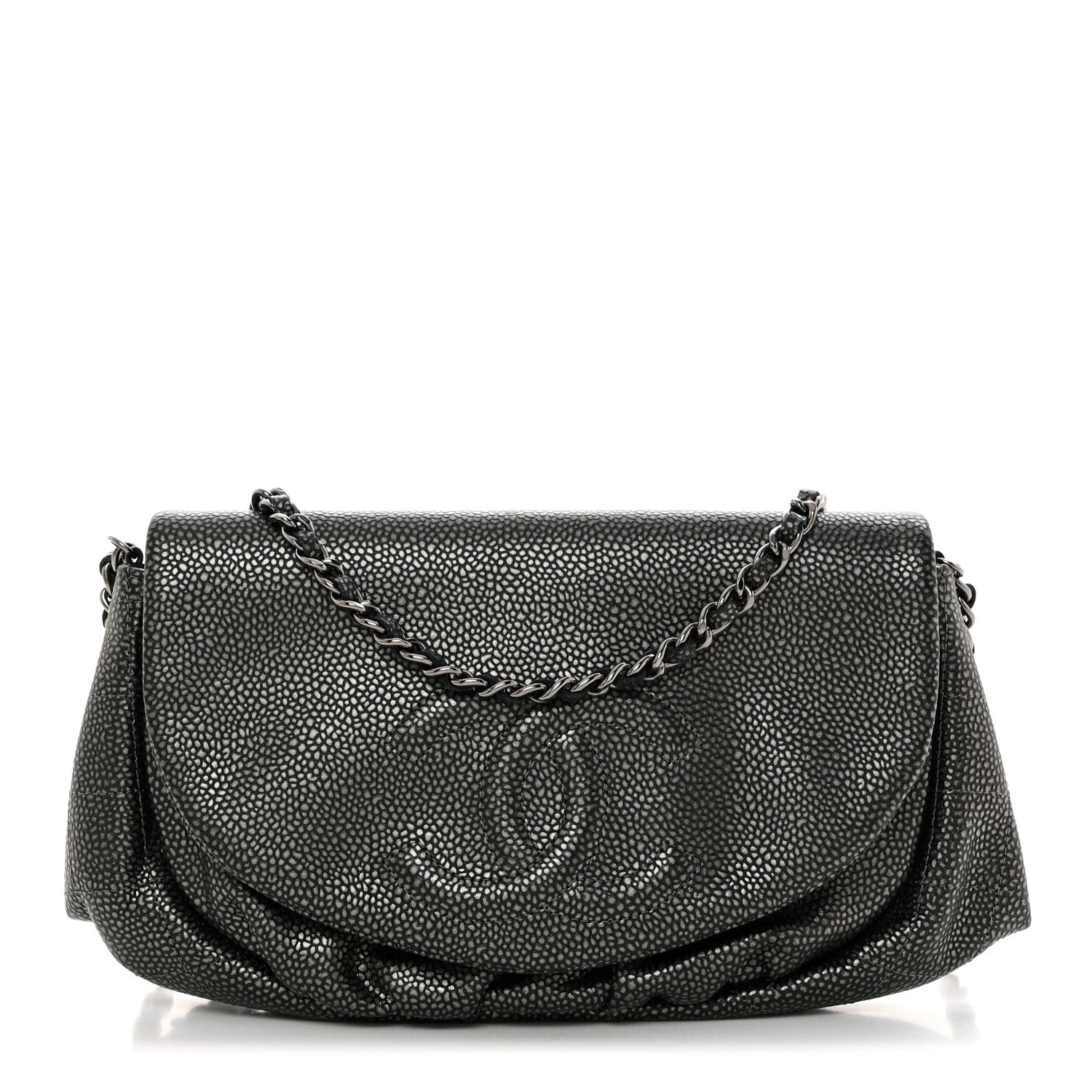 Chanel Metallic Caviar Half Moon Wallet On Chain WOC Dark Silver 1 of 11