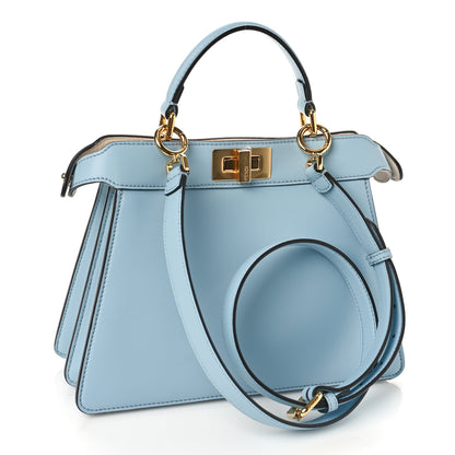 Fendi Vitello Seta Shiny Nappa Small Peekaboo I SEE U Satchel Azzurro Baby Camelia 3 of 9