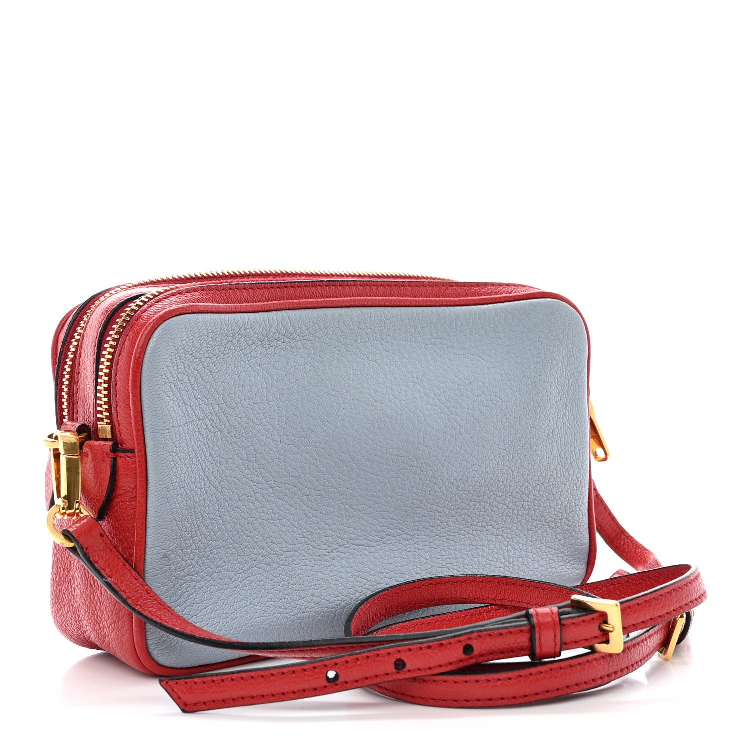 Miu Miu Goatskin Madras Double Zip Crossbody Bag Rosso Cielo 3 of 13