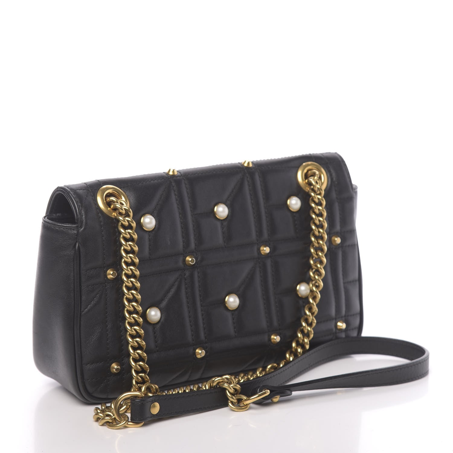 Gucci Calfskin Matelasse Studded Small Pearly GG Marmont Shoulder Bag Black 3 of 10