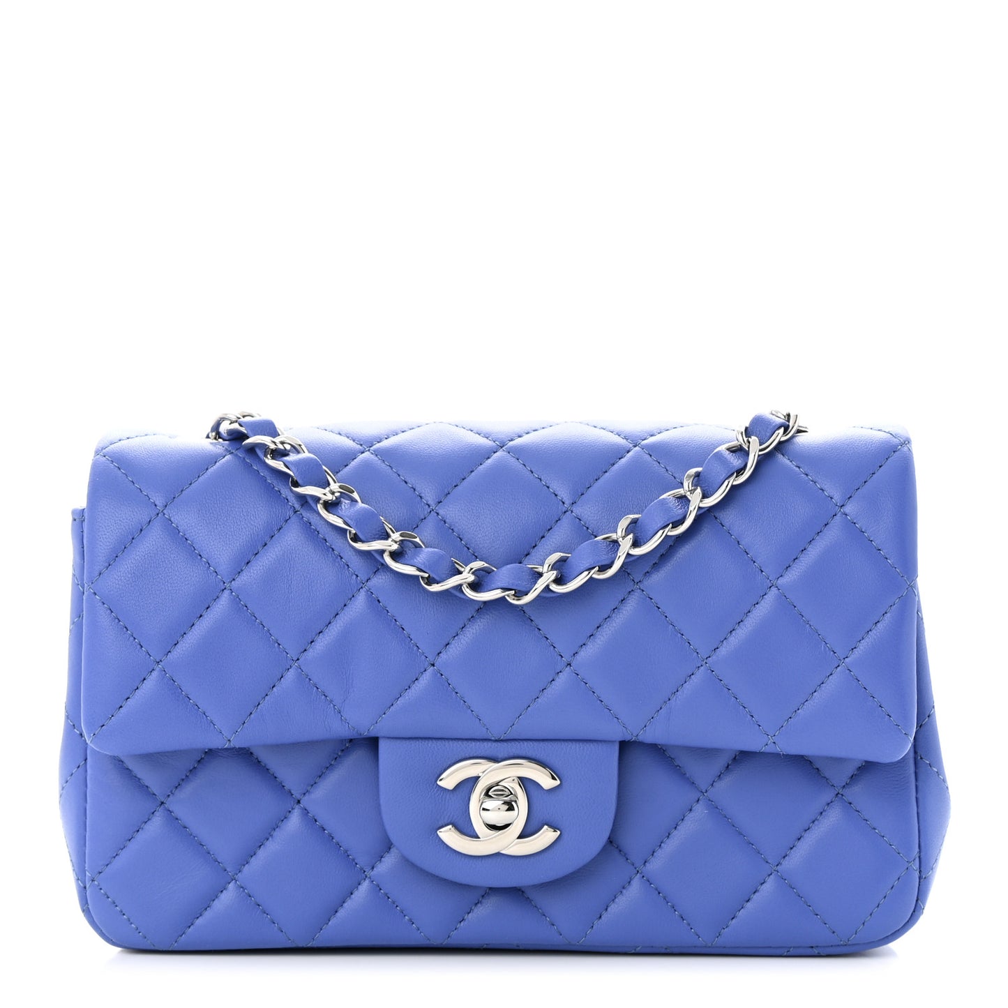 Lambskin Quilted Mini Rectangular Flap Light Blue