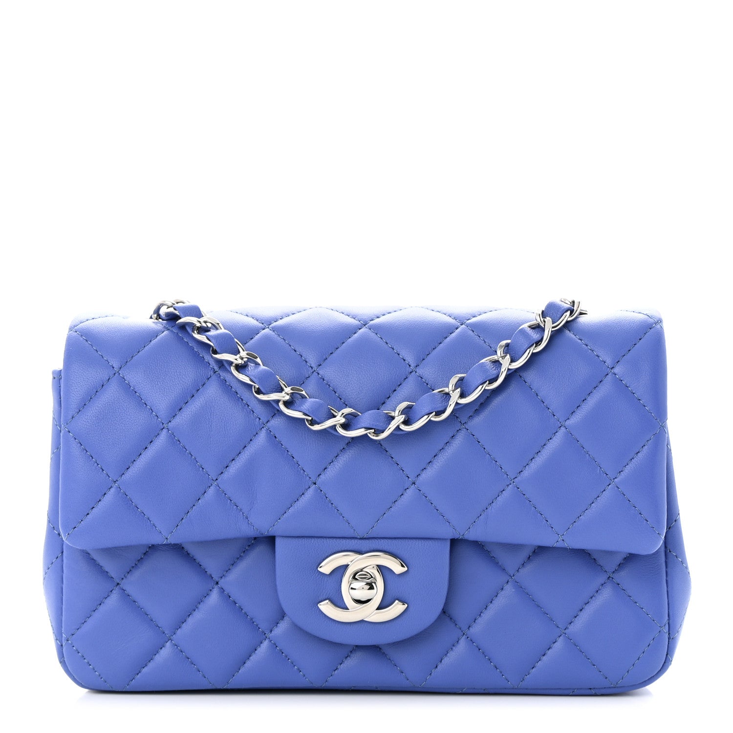 Chanel Lambskin Quilted Mini Rectangular Flap Light Blue 1 of 12