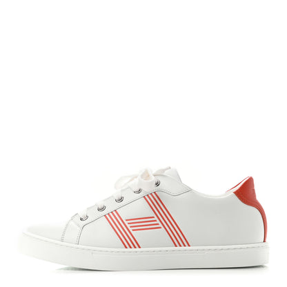 Hermes Calfskin Womens Advantage Sneakers 39.5 White Orange 1 of 4