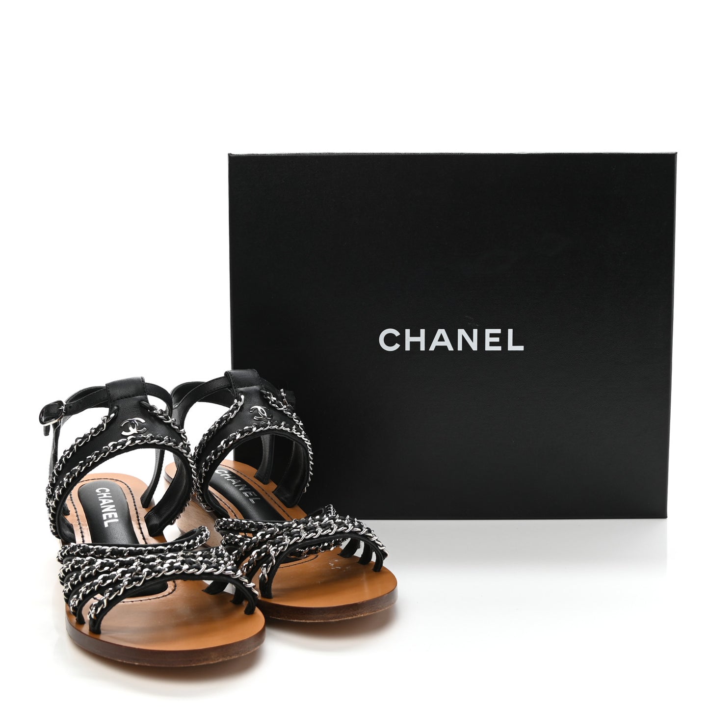 Lambskin Chain Wedge Sandals 38 Black