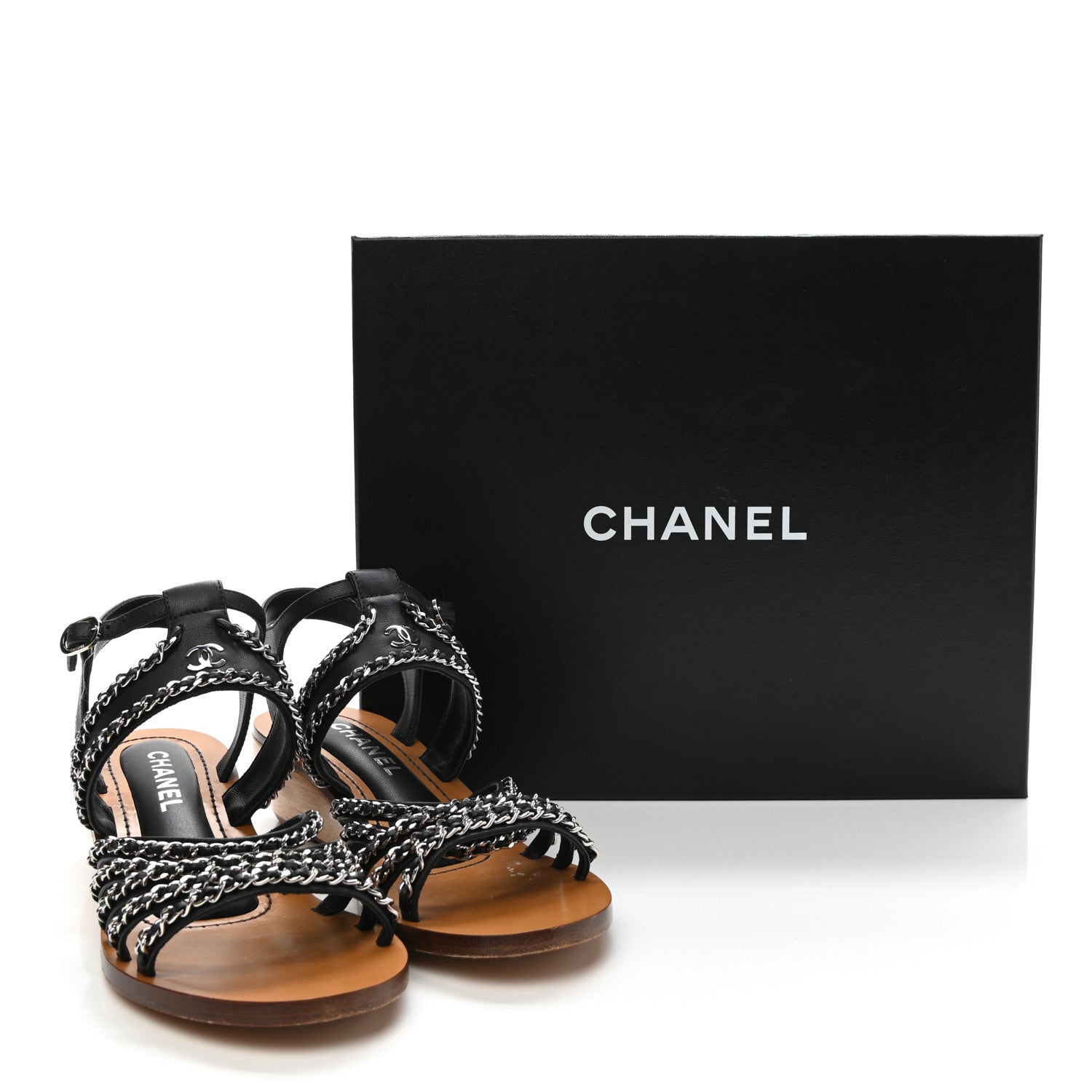 Chanel Lambskin Chain Wedge Sandals 38 Black 17 of 17