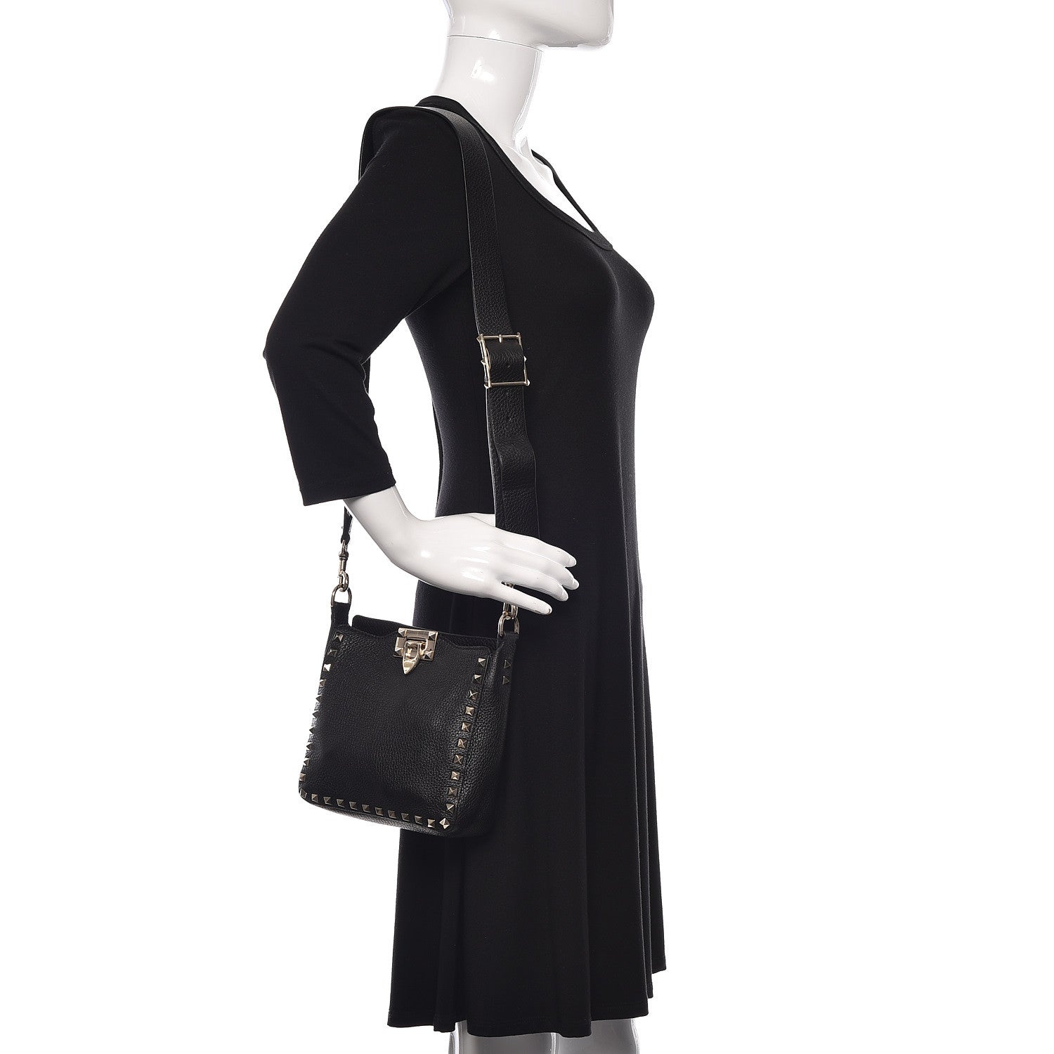 Valentino Garavani Pebbled Calfskin Mini Rockstud Flip-Lock Messenger Bag Black 2 of 9