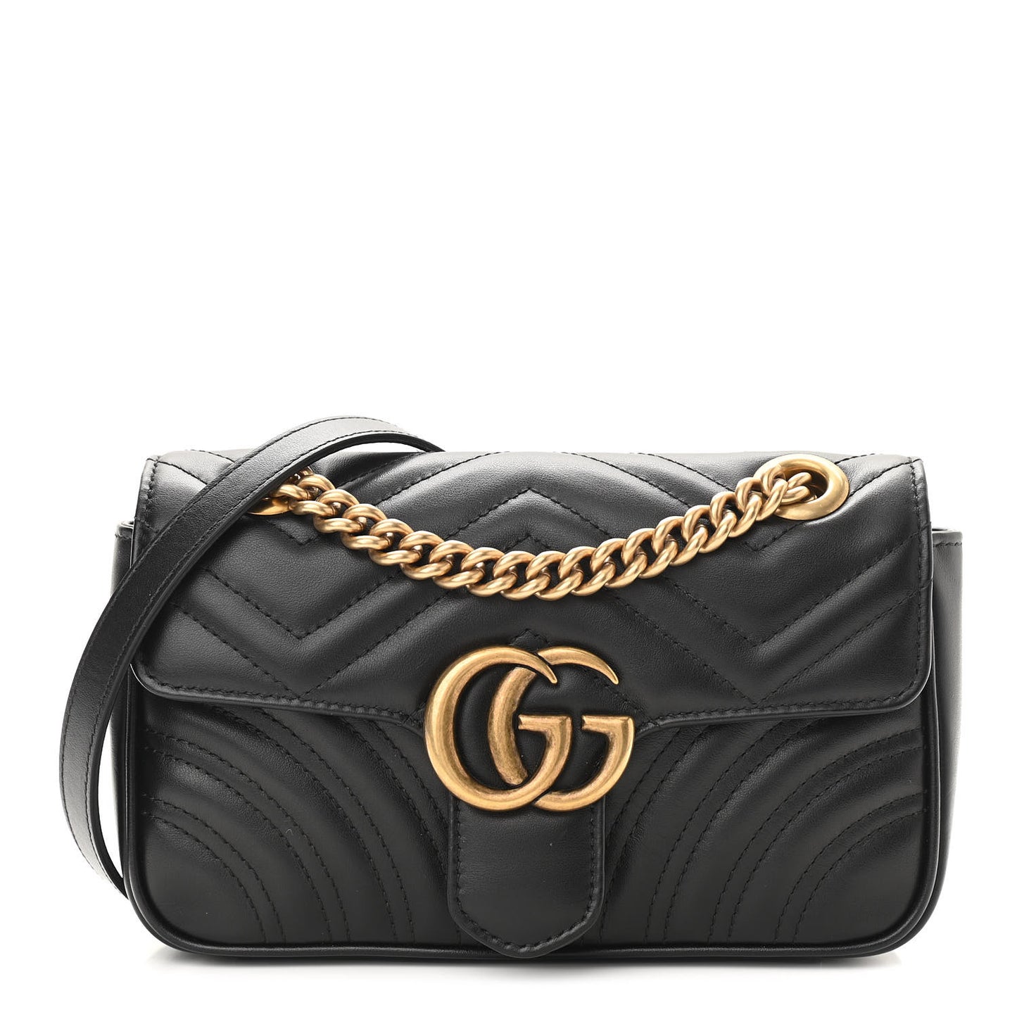 Calfskin Matelasse Mini GG Marmont Shoulder Bag Black
