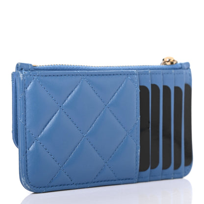 Chanel Lambskin Quilted Flap Zip Card Holder Blue 2 of 4
