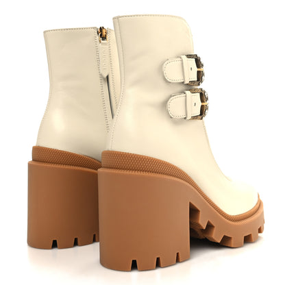 Gucci Kensington Calfskin Nappa GG Supreme Monogram Womens Double Buckle Ankle Boots 35.5 Mystic White Beige 4 of 8