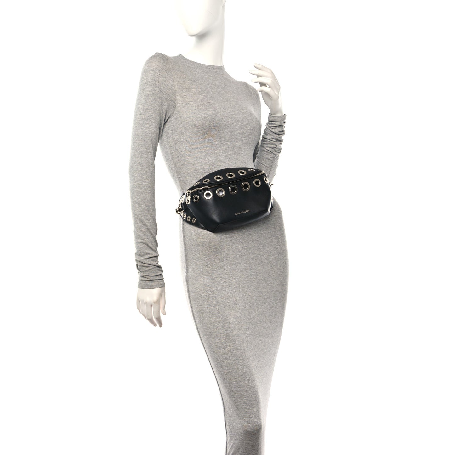 Calfskin Biker Embellished Belt Bag Black