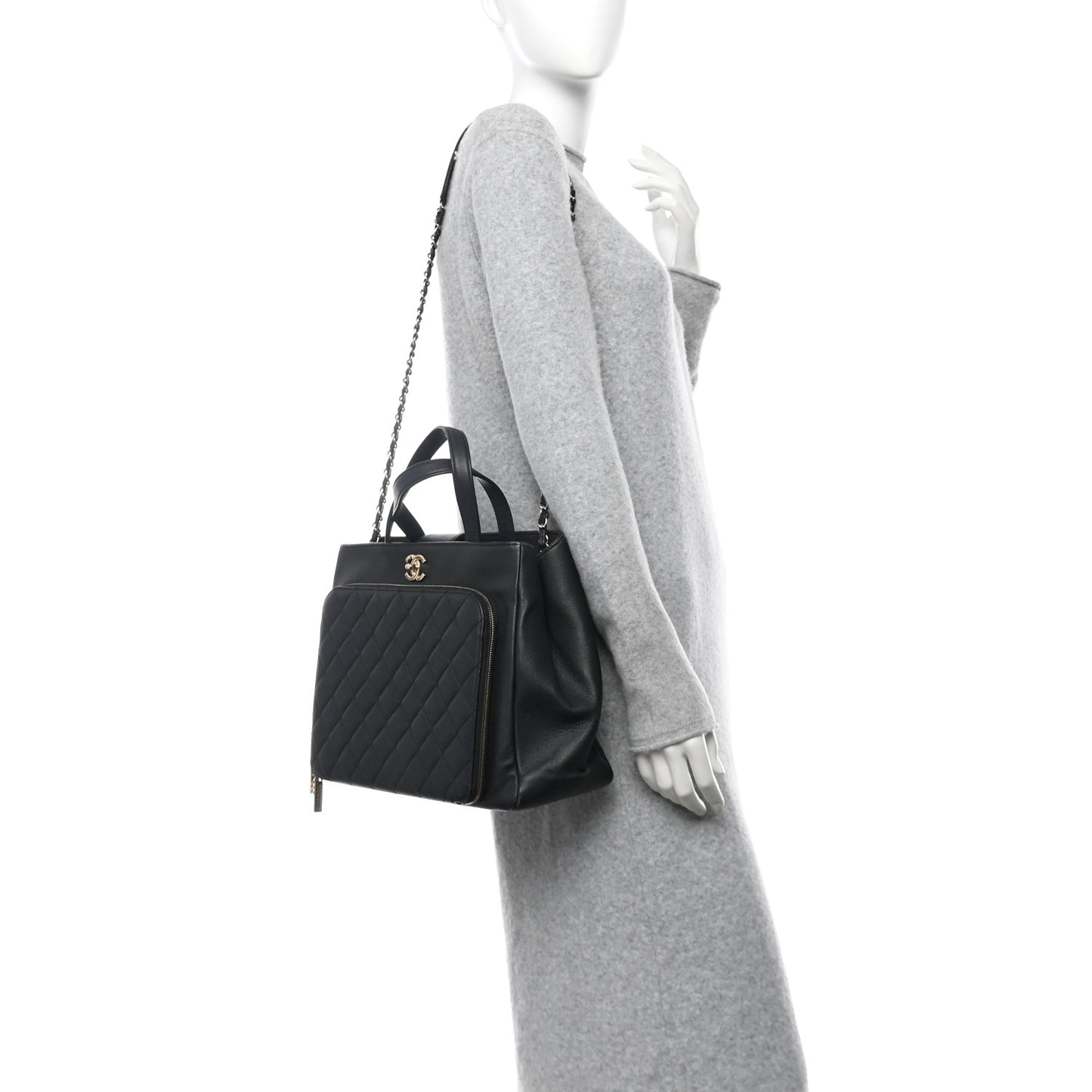 Caviar Quilted Large Business Affinity Shopping Bag Black