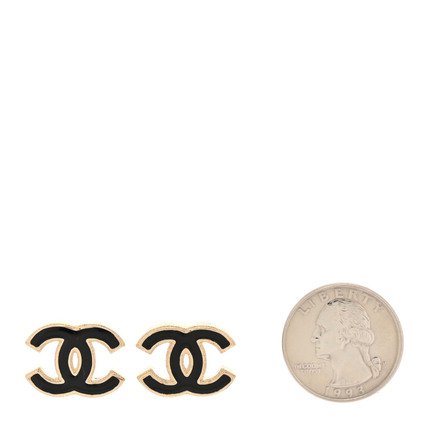 Metal Enamel CC Earrings Black Gold