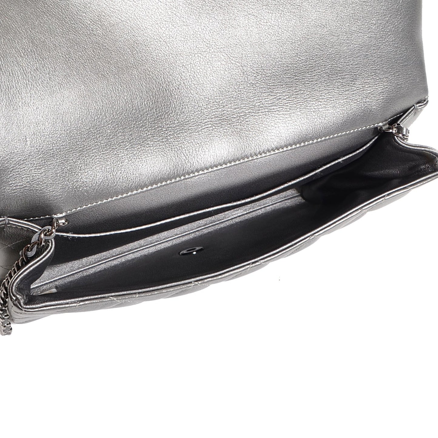 Metallic Lambskin Quilted Clutch With Chain Flap Dark Grey