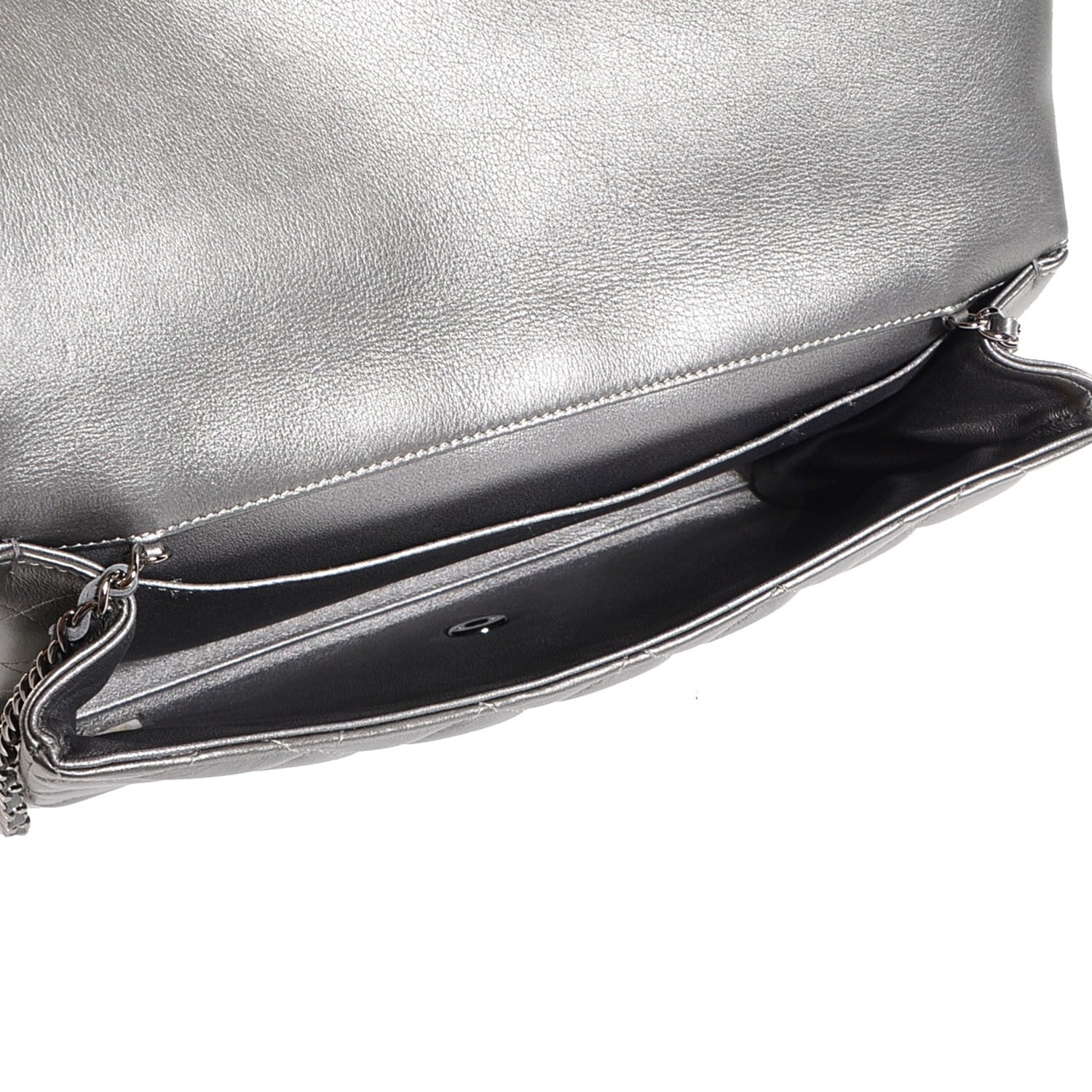 Chanel Metallic Lambskin Quilted Clutch With Chain Flap Dark Grey 5 of 8