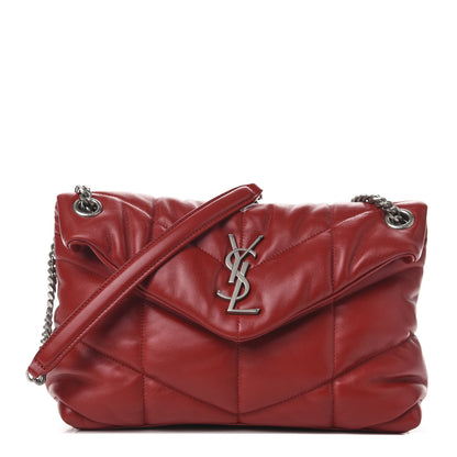 Saint Laurent Lambskin Quilted Small Loulou Puffer Monogram Chain Satchel Red 1 of 10