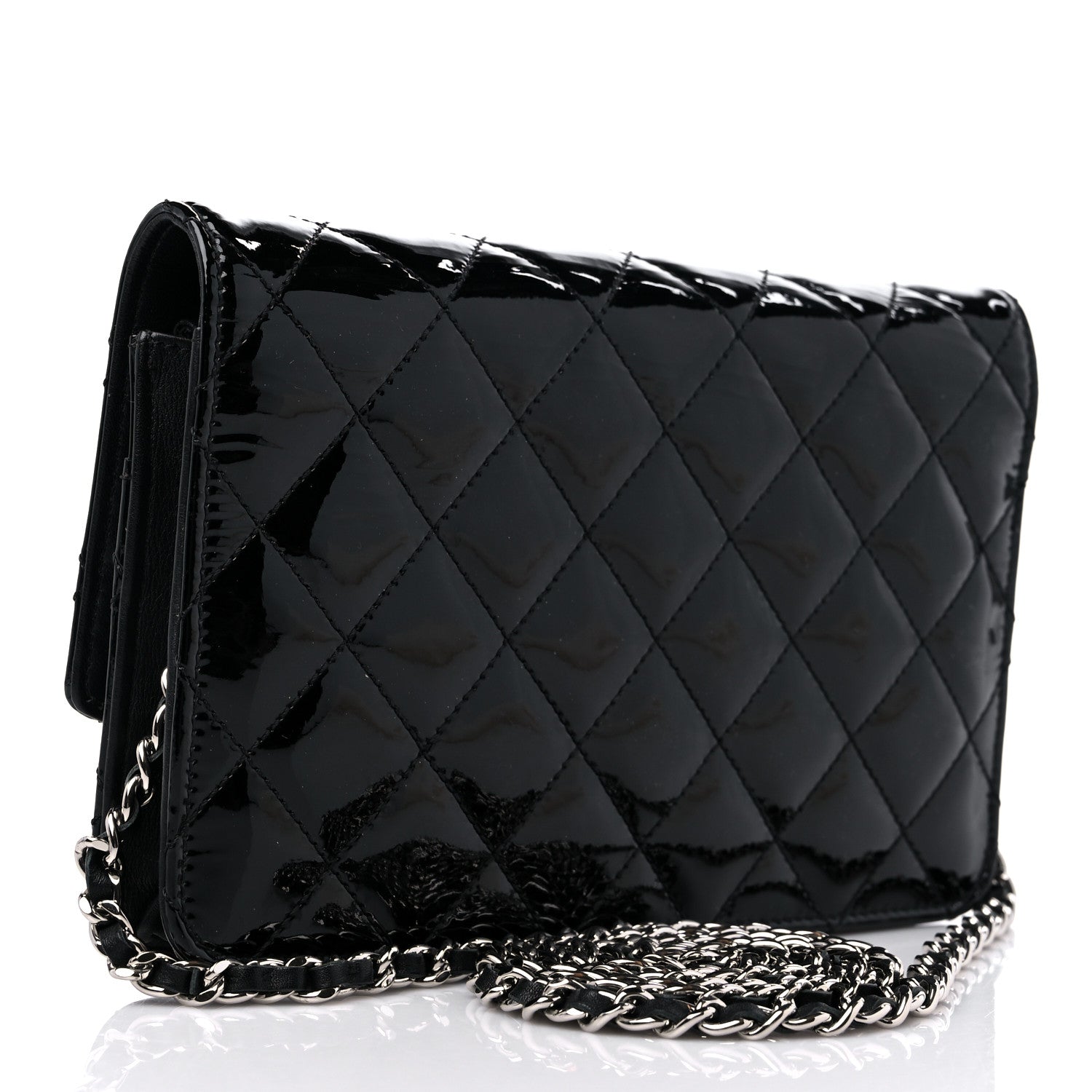 Chanel Patent Quilted Brilliant Wallet On Chain WOC Black 3 of 12