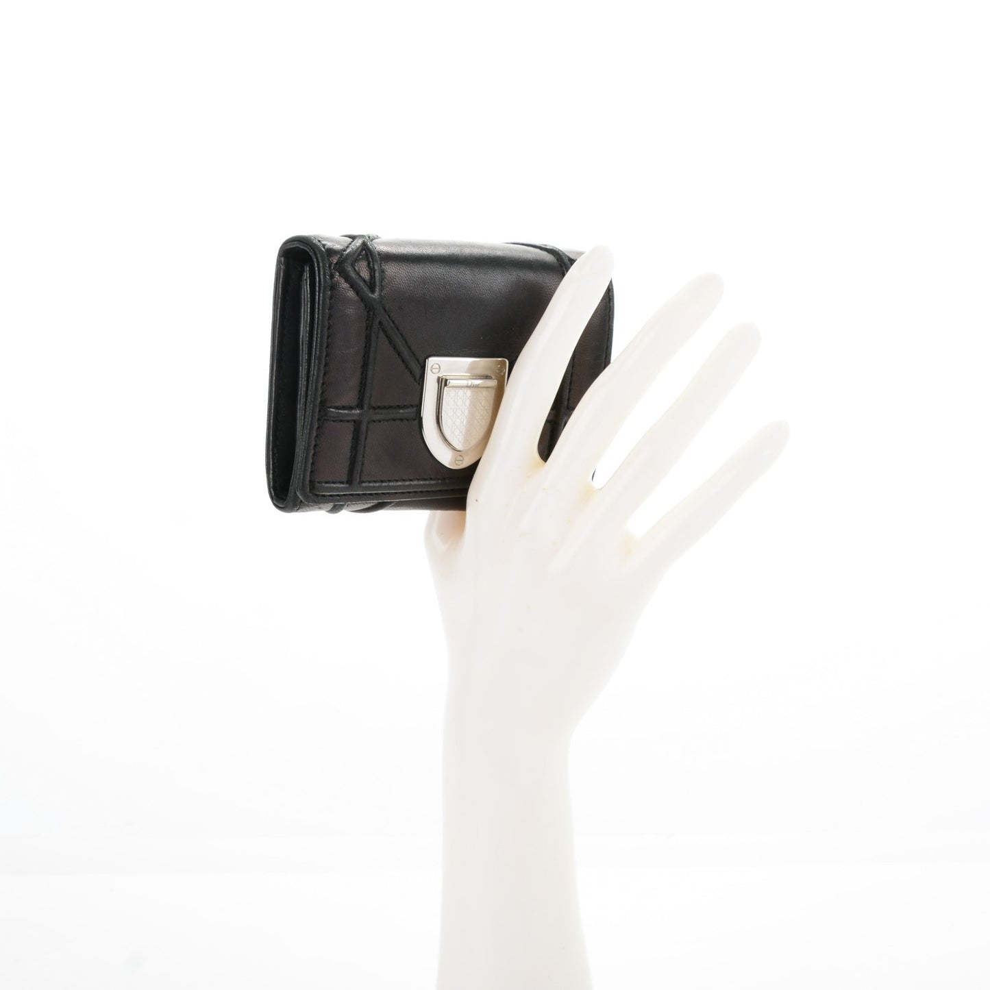Lambskin Cannage Diorama Compact Wallet Black