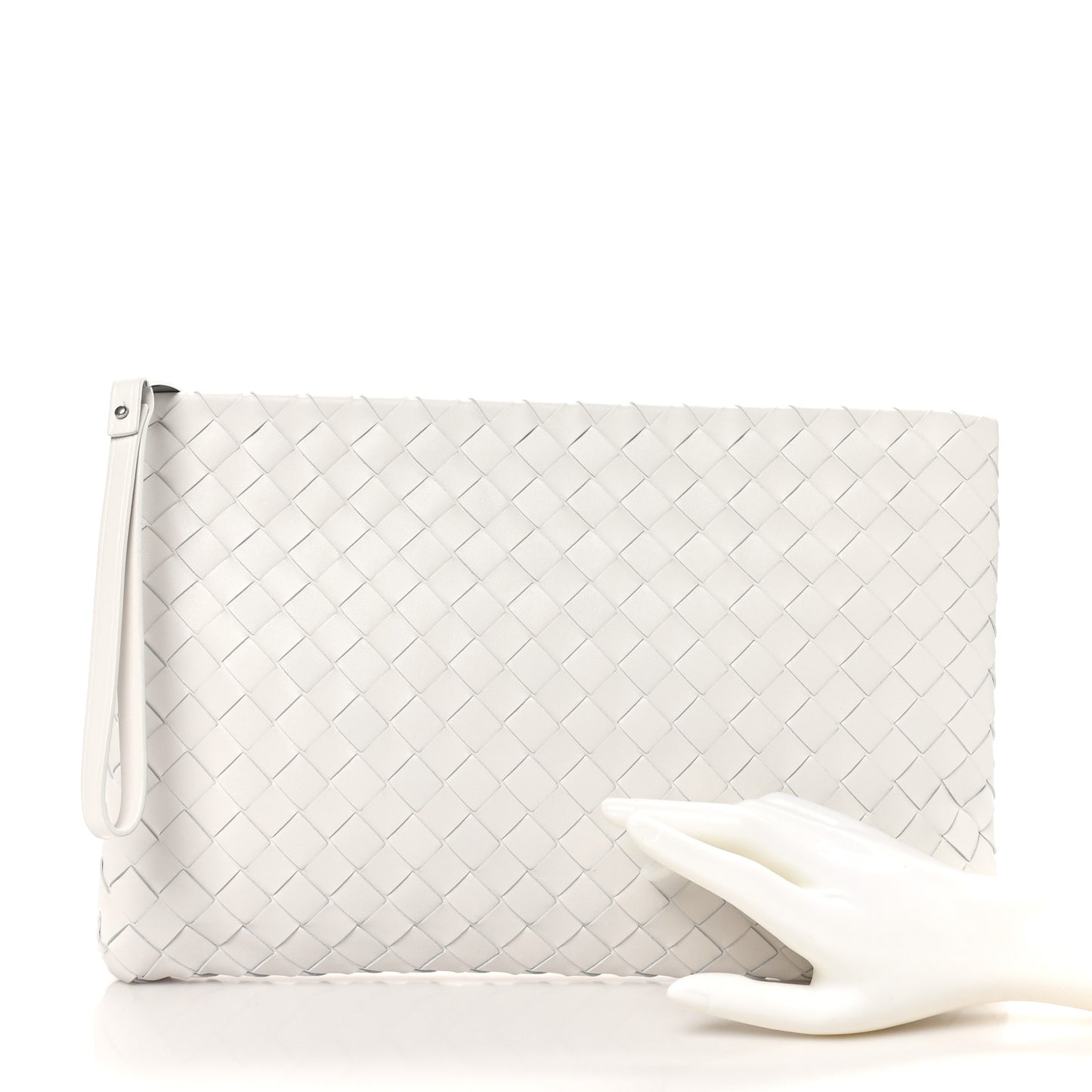 Nappa Intrecciato Large Zip Pouch Chalk