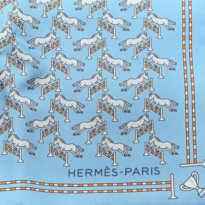 Hermes Silk Twill Imprime Free Jump Scarf 45 Ciel White Orange 2 of 3