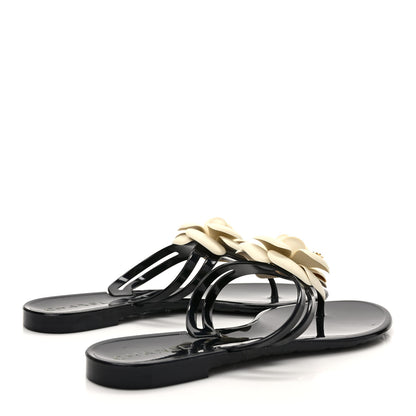Chanel Jelly Camellia Thong Sandals 38 Black Ivory 4 of 9