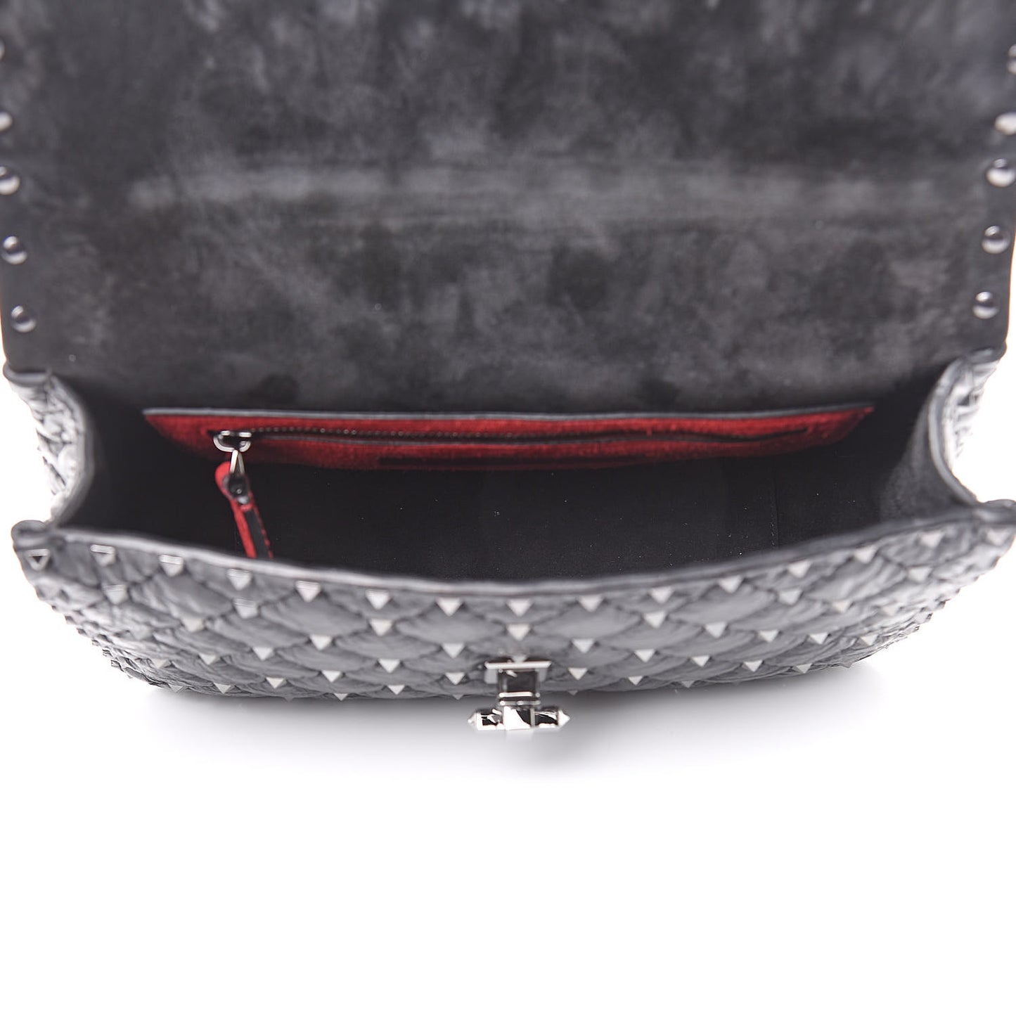 Craquele Nappa Medium Rockstud Spike Shoulder Bag Black