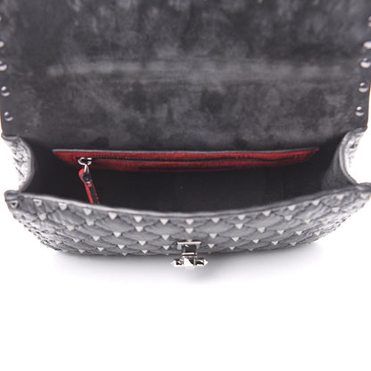 Valentino Garavani Craquele Nappa Medium Rockstud Spike Shoulder Bag Black 5 of 10