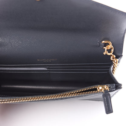 Saint Laurent Grain De Poudre Matelasse Chevron Monogram Envelope Chain Wallet Dark Smog 4 of 7