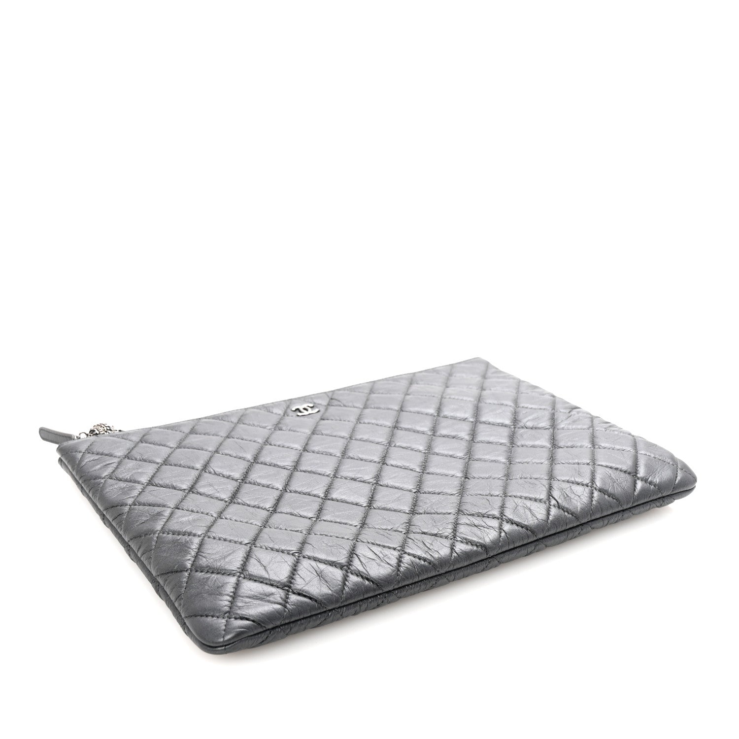 Chanel Aged Calfskin Quilted Large Tassel Cosmetic Case Dark Grey 4 of 8