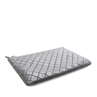 Chanel Aged Calfskin Quilted Large Tassel Cosmetic Case Dark Grey 4 of 8