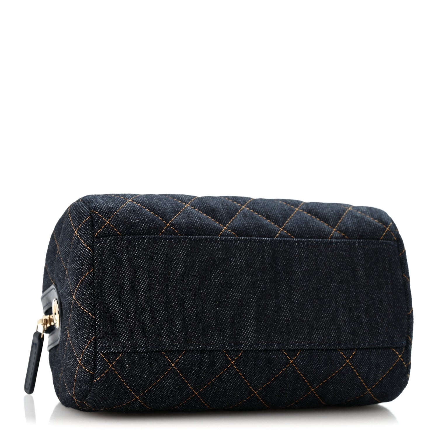 Chanel Denim Quilted Barrel Clutch With Chain Dark Blue Orange 4 of 10