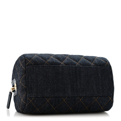 Chanel Denim Quilted Barrel Clutch With Chain Dark Blue Orange 4 of 10