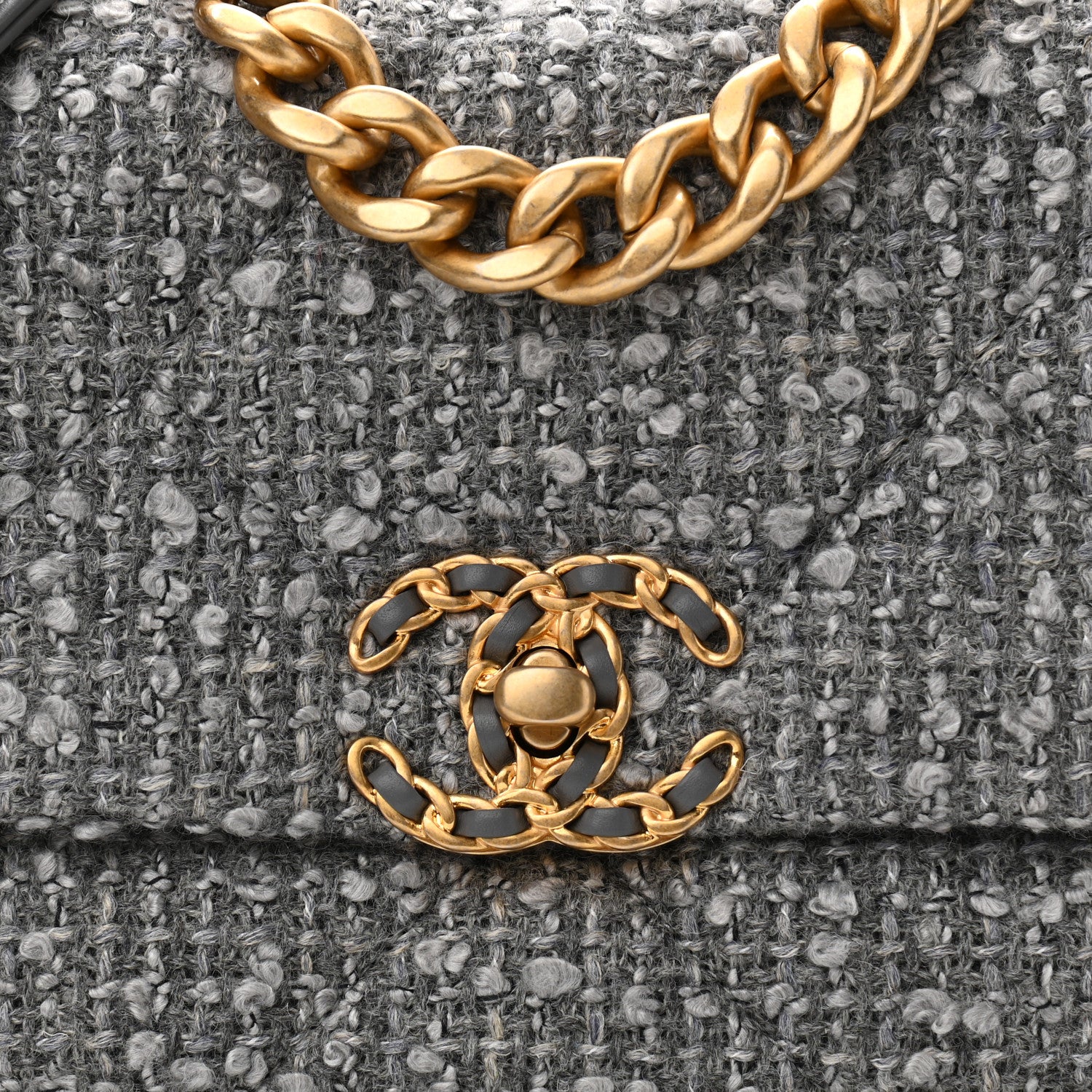 Chanel Tweed Quilted Medium Chanel 19 Flap Grey 8 of 11