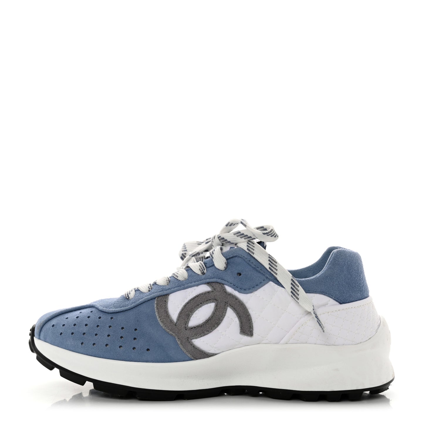 Suede Kidskin Fabric Perforated Quilted Womens CC Sneakers 37 Blue White