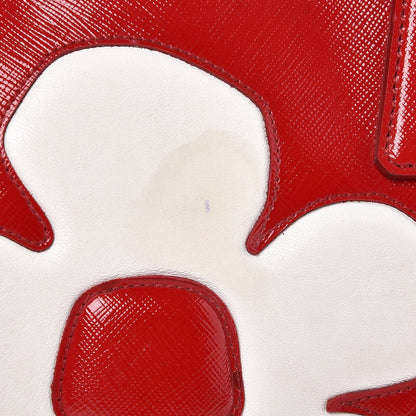Prada Saffiano Vernice Floral Bauletto Bag Rosso Bianco 12 of 12