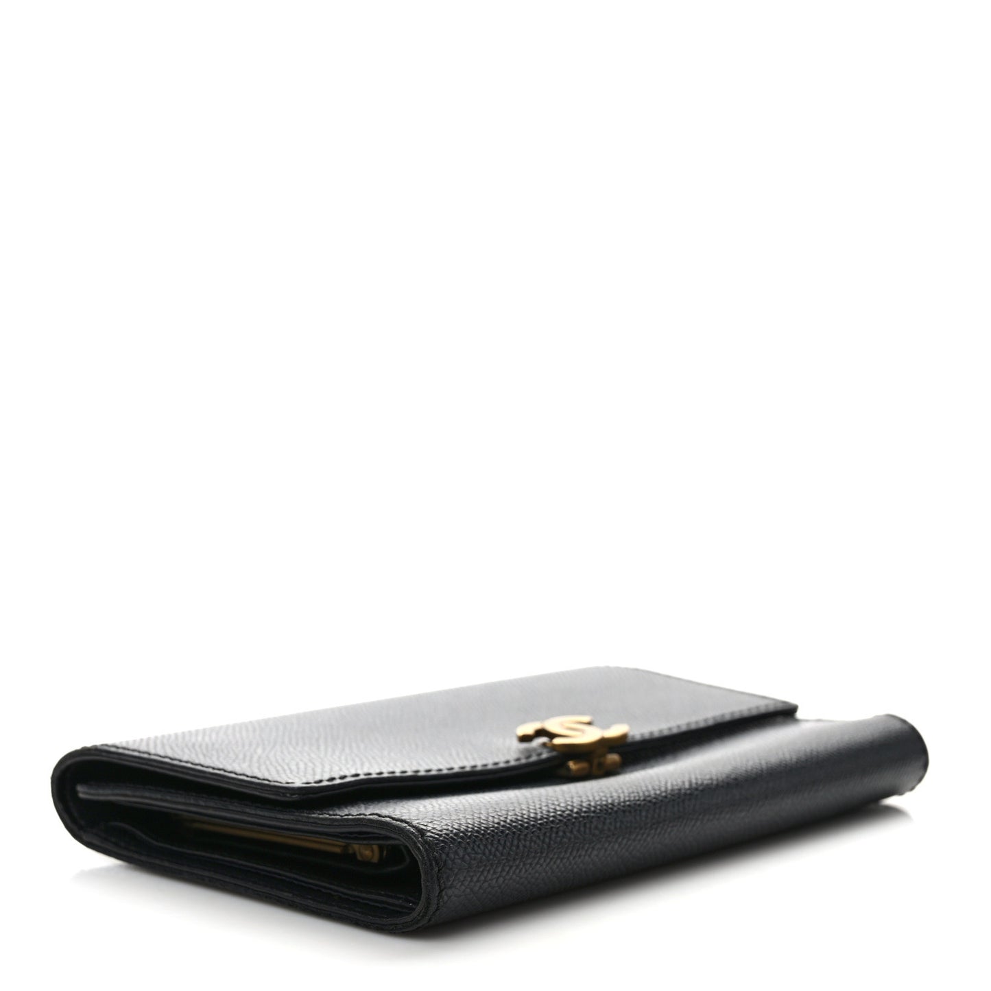 Grained Calfskin CC Flap Wallet Black
