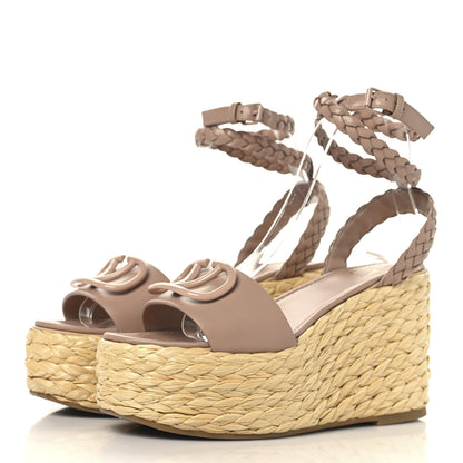 Valentino Garavani Pebbled Calfskin VLogo Ankle Wrap Espadrille 45/90mm Platform Wedge Sandals 37.5 Poudre 4 of 9