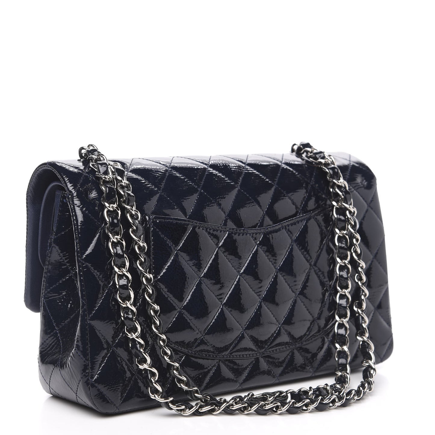 Distressed Patent Quilted Medium Double Flap Navy