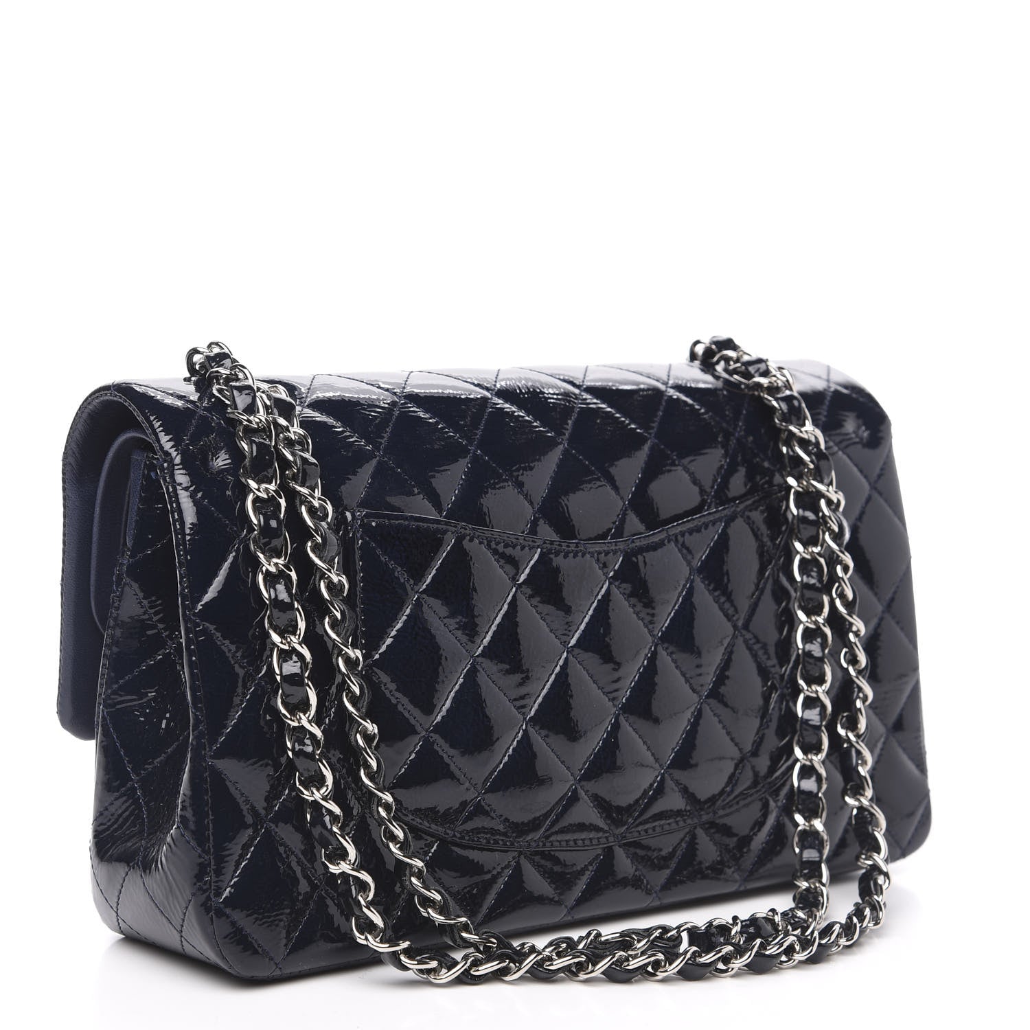 Chanel Distressed Patent Quilted Medium Double Flap Navy 2 of 15