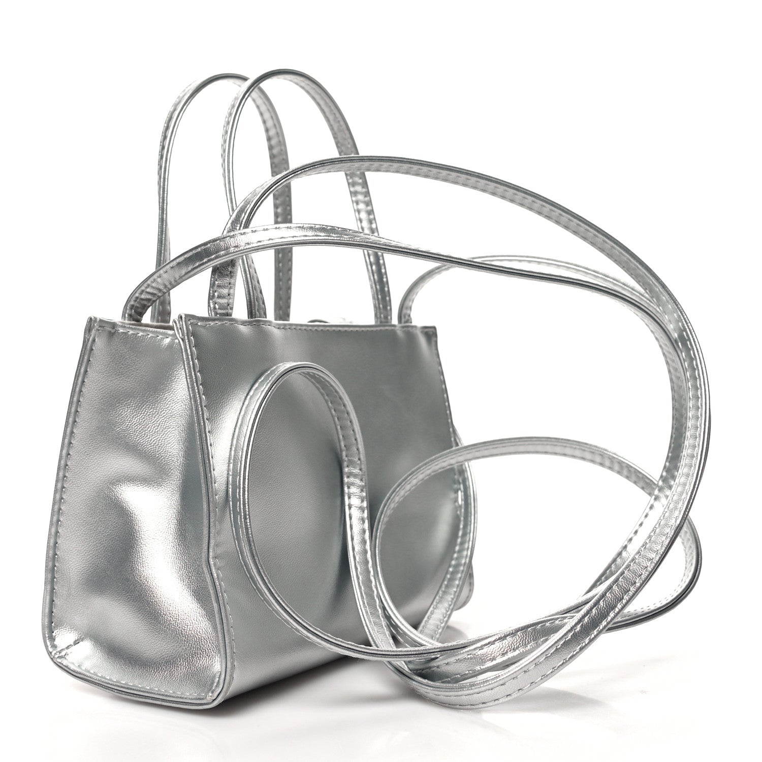 Telfar Metallic Vegan Leather Small Shopping Bag Silver 3 of 11