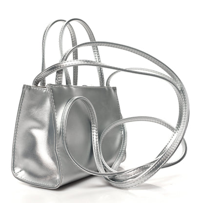 Telfar Metallic Vegan Leather Small Shopping Bag Silver 3 of 11
