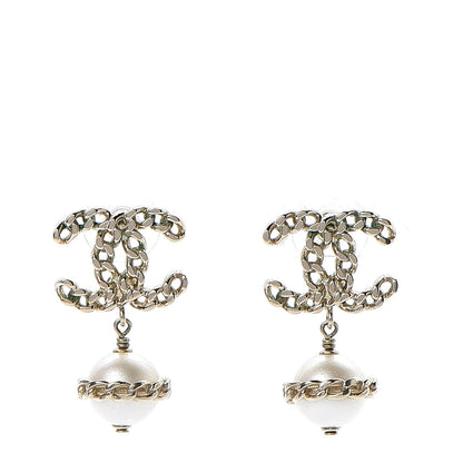 Chanel Chain Pearl CC Drop Earrings Gold 1 of 6