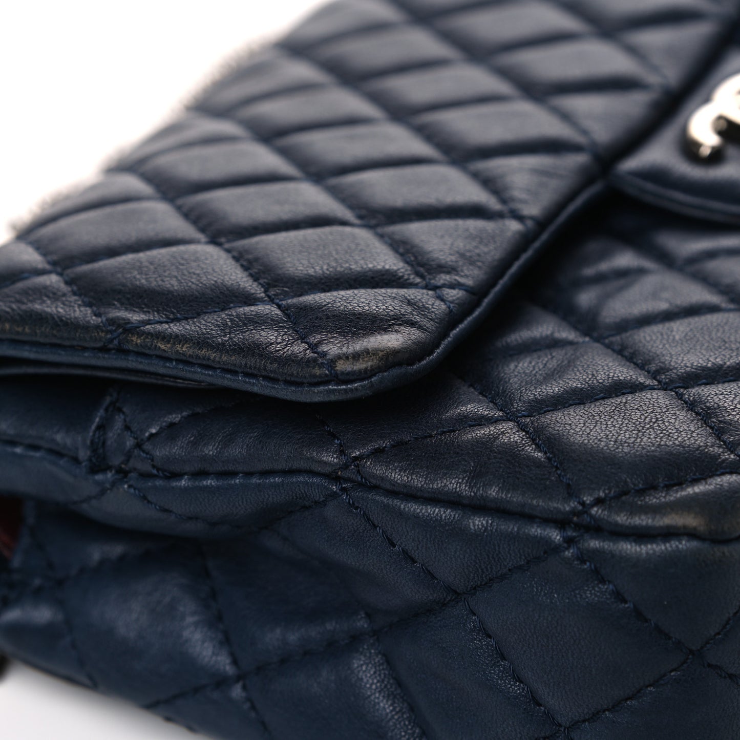 Lambskin Quilted Medium Double Flap Bijoux Chain Navy